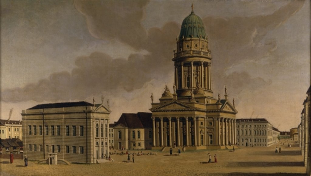 Detail of The Gendarmenmarkt with the French Playhouse and French Dom, Berlin, 1788 by Karl Friedrich Fechhelm
