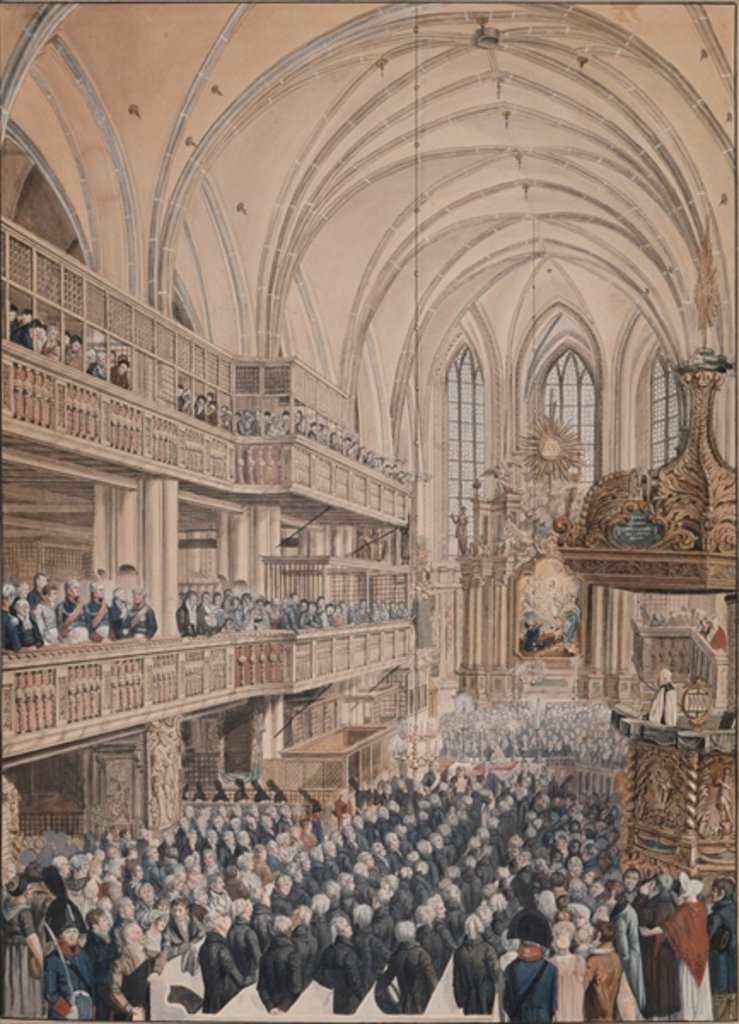 Detail of The inauguration of the city councillors in the Church of St. Nicholas, 1808 by F.A. Calau