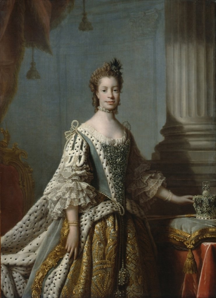 Detail of Charlotte Sophia of Mecklenburg-Strelitz, 1762 by Allan (studio of) Ramsay
