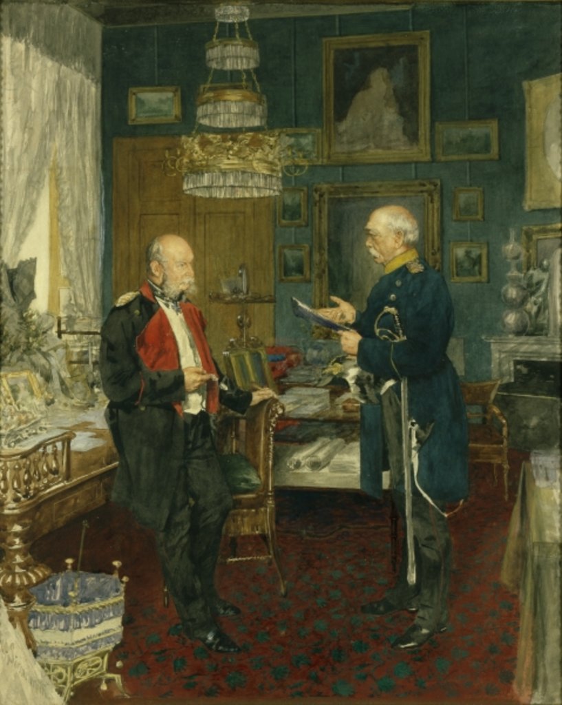Detail of Bismarck with Emperor Wilhelm I in a room in the Unter den Linden palace, Berlin by Konrad Siemenroth