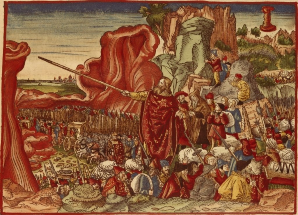 Detail of Moses parting the Red Sea, image from the Luther Bible by German School