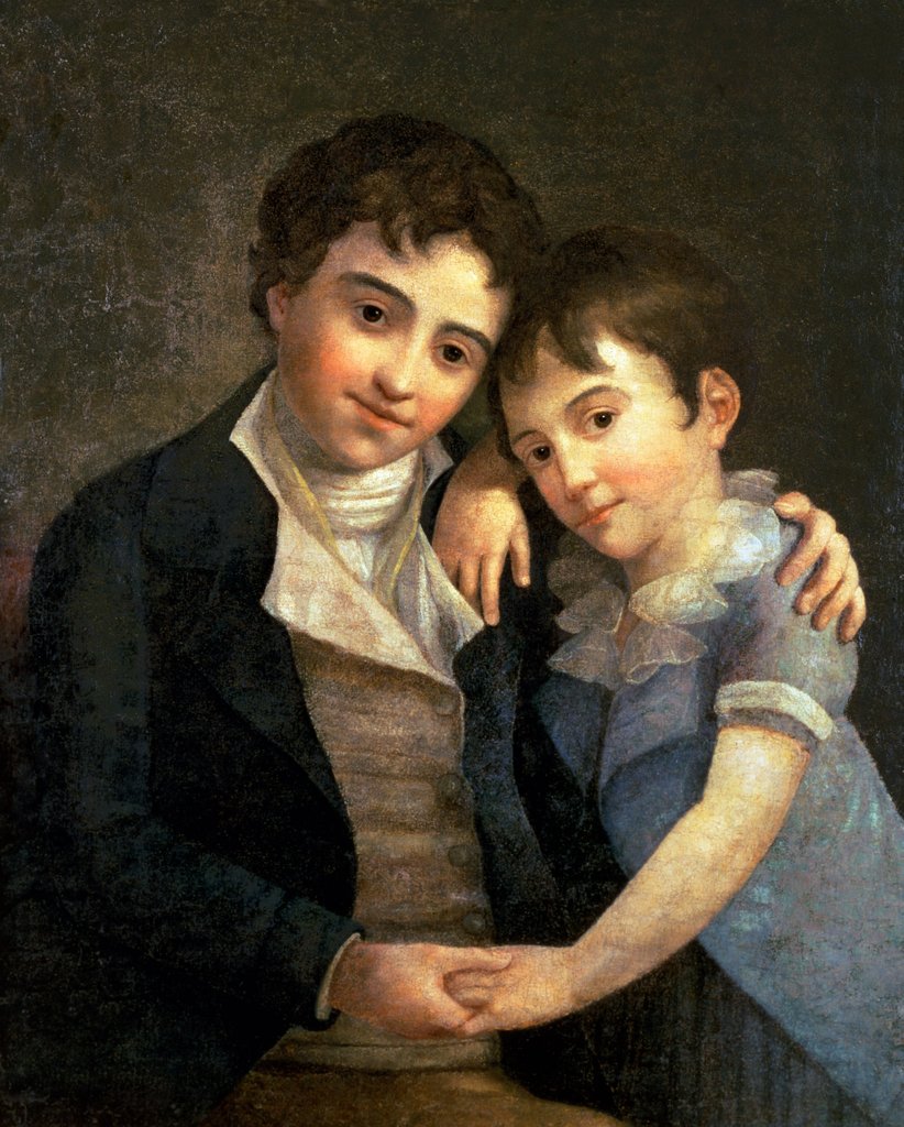 Detail of Portrait of Karl Thomas and Franz Xaver, the two sons of Wolfgang Amadeus Mozart, 1798 by Hans Hansen