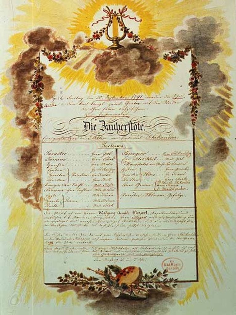 Detail of Play-bill for the world premier performance in Vienna of The Magic Flute by Austrian School