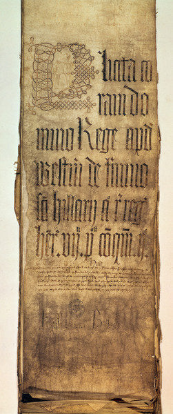 Detail of Title page of the King's Bench plea roll for Hilary Term, 1487 by English School