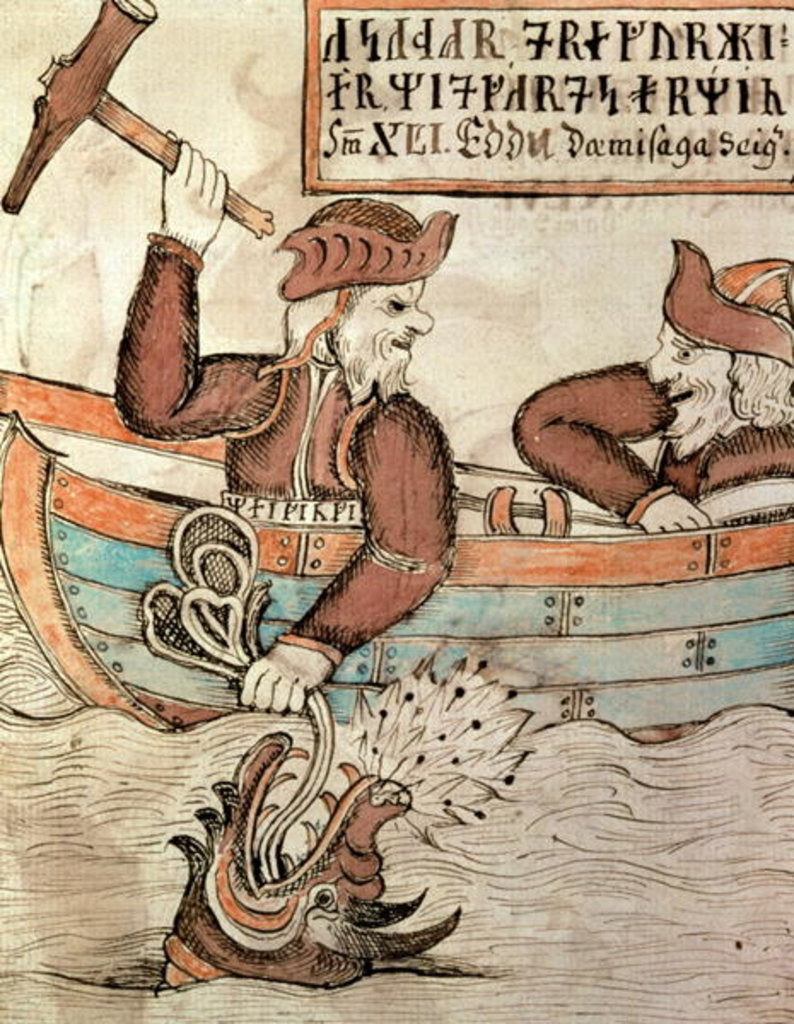 Detail of Thor fishing for the serpent of Midgard by Icelandic School