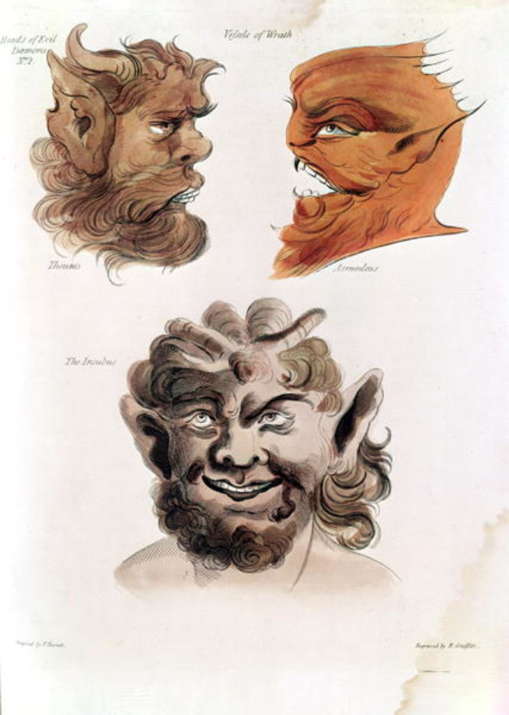 Detail of Heads of Evil Demons: Theumis, Asmodeus and The Incubus, illustrations from 'The Magus', pub. 1801 by Francis Barrett