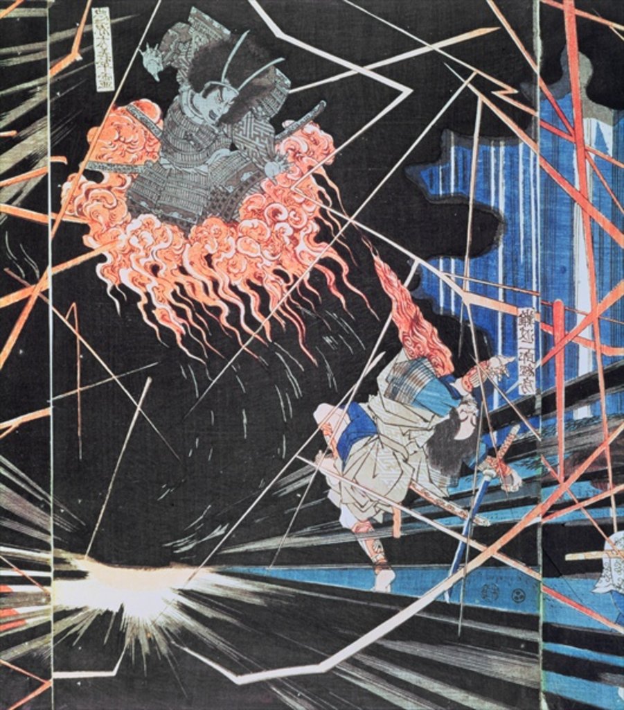 Detail of The ghost of a murdered man takes his revenge on his murderers, centre panel of a triptych, 19th century, Japanese by Anonymous