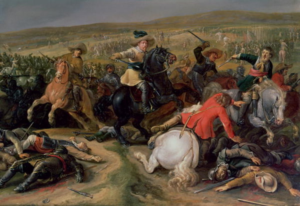 Detail of Gustavus II Adolphus, King of Sweden leading a cavalry charge at the Battle of Lutzen, 1632 by Anonymous Anonymous