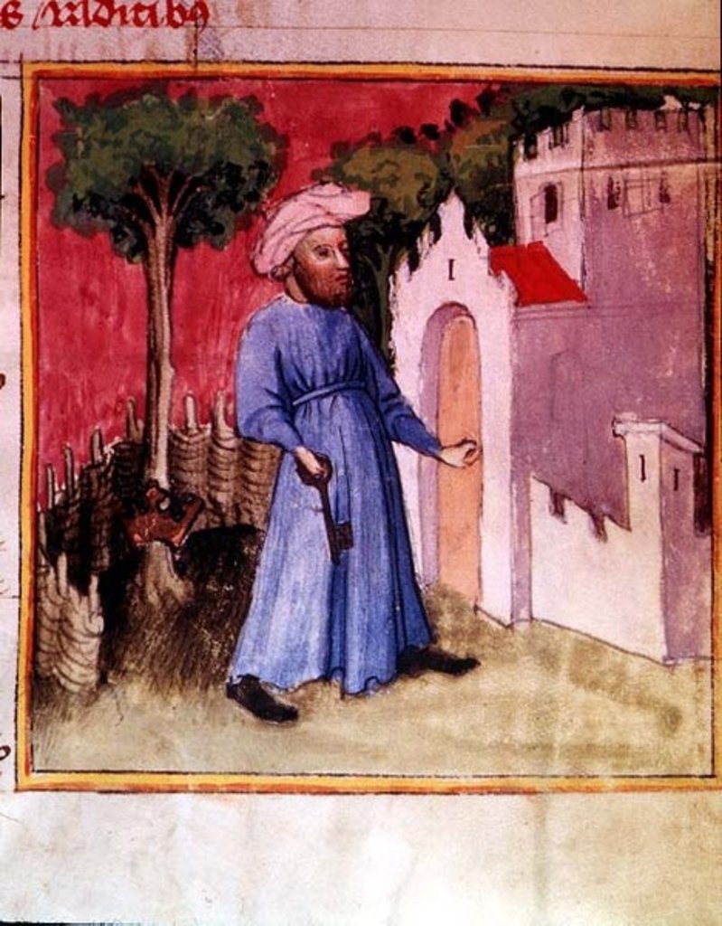 Detail of Allegorical illustration showing an Arab unlocking the gate of Knowledge, reputedly written and illuminated by Nicolas Flamel by Anonymous