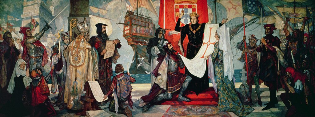 Detail of Departure for the Cape, King Manuel I of Portugal blessing Vasco da Gama and his expedition, c.1935 by Anonymous Anonymous