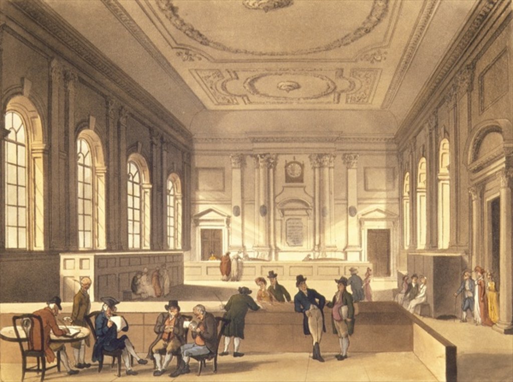 Detail of Dividend Hall at South Sea House, pub. by R. Ackermann, 1810 by T. & Pugin A.C.(1762-1832) Rowlandson