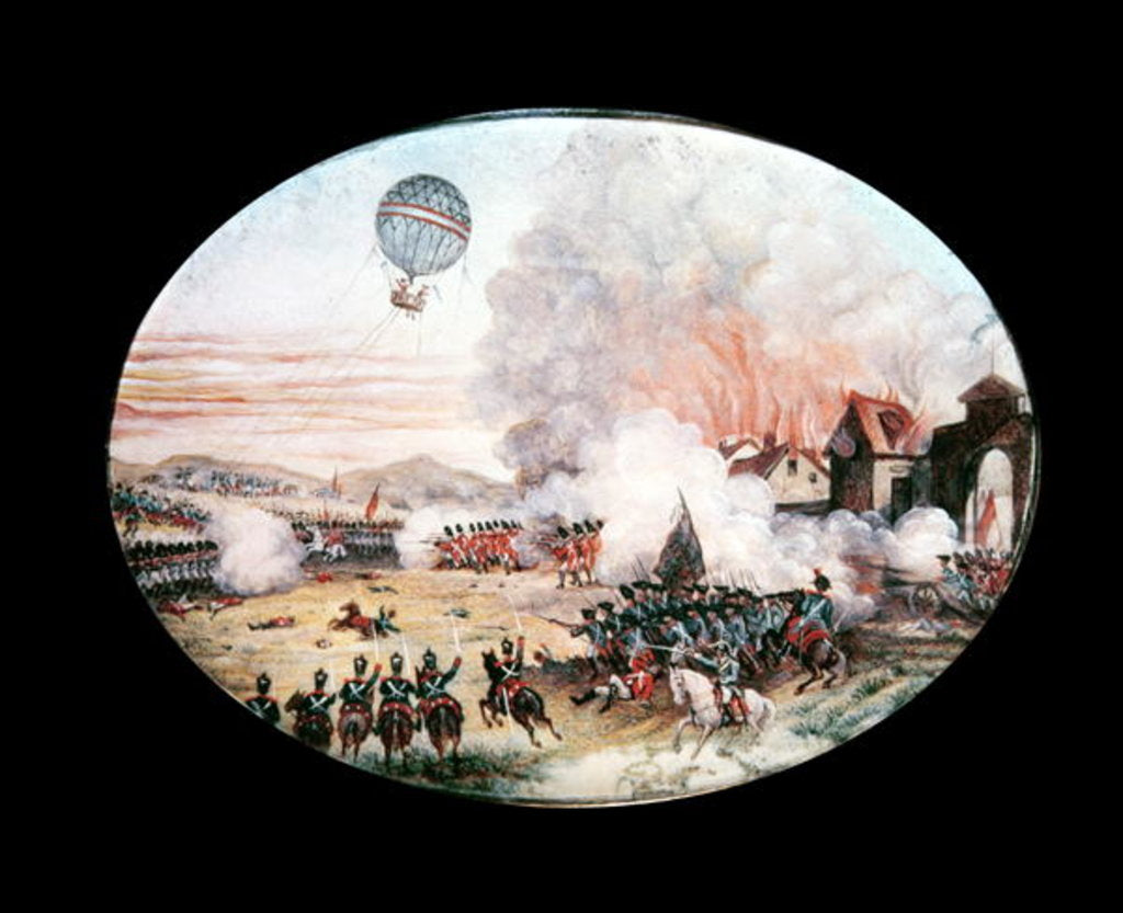 Detail of The French observation balloon 'L'Entreprenant' hovering above the Battle of Fleurus, 1794 by French School