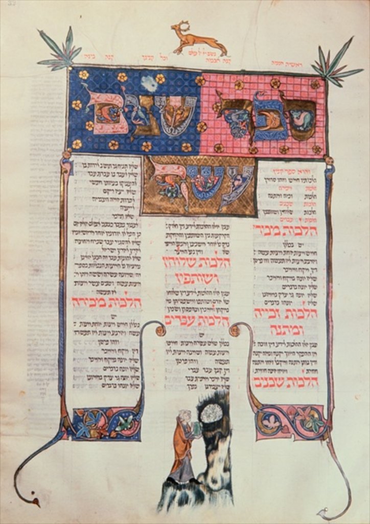 Detail of Frontispiece of Book Twelve “The Book of Donations and Acquisitions” of the Mishneh Torah of Maimonides by French School