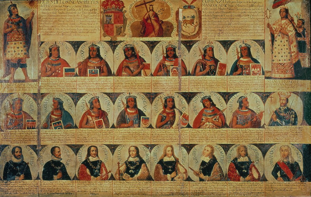 Detail of Genealogy of the Inca rulers and their Spanish successors from Manco Capac, the first Inca king, to Ferdinand VI of Spain, c.1750 by Spanish School