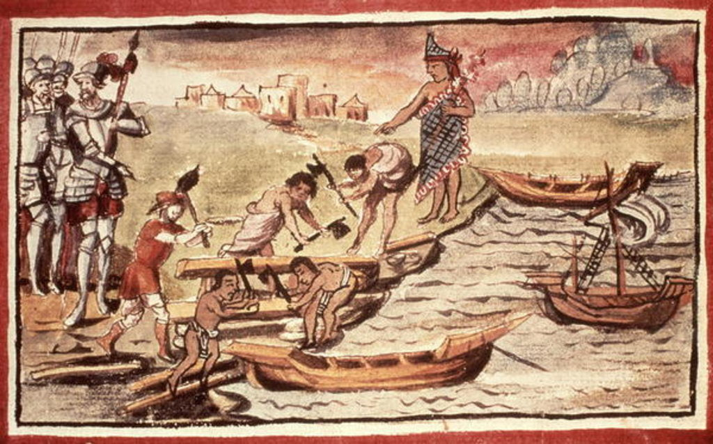 Detail of Mexican Indian boatbuilders by Spanish School