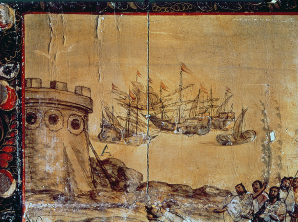 Detail of Cortes sails for Mexico, 1518 by Spanish School