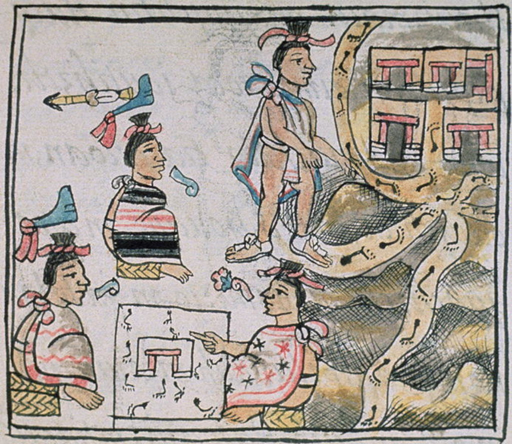 Detail of Ms Palat. 218-220 Book IX Aztecs consulting and following a map by Spanish School