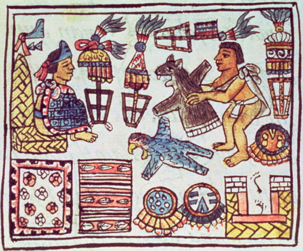 Detail of Ms Palat. 218-220 Book IX Montezuma II receiving tributes by Spanish School