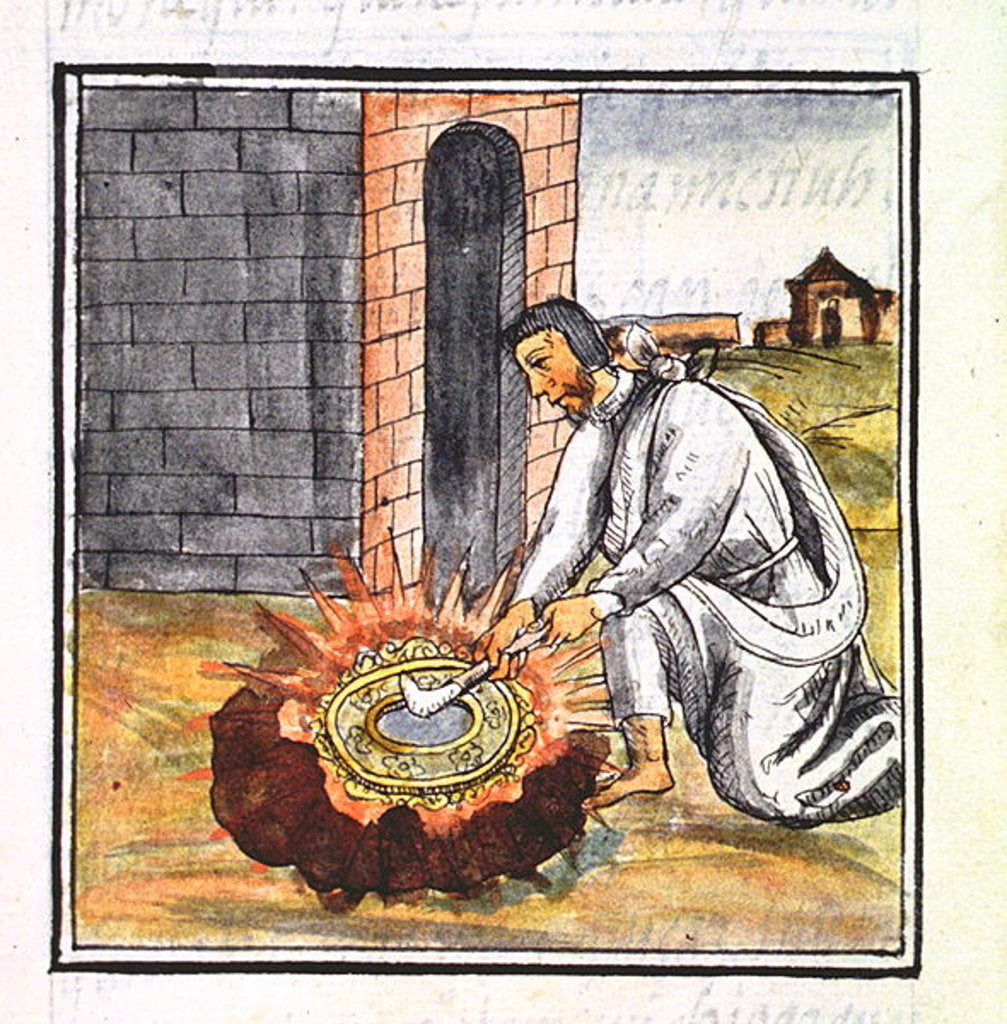 Detail of A European engaged in making a reliquary by Spanish School