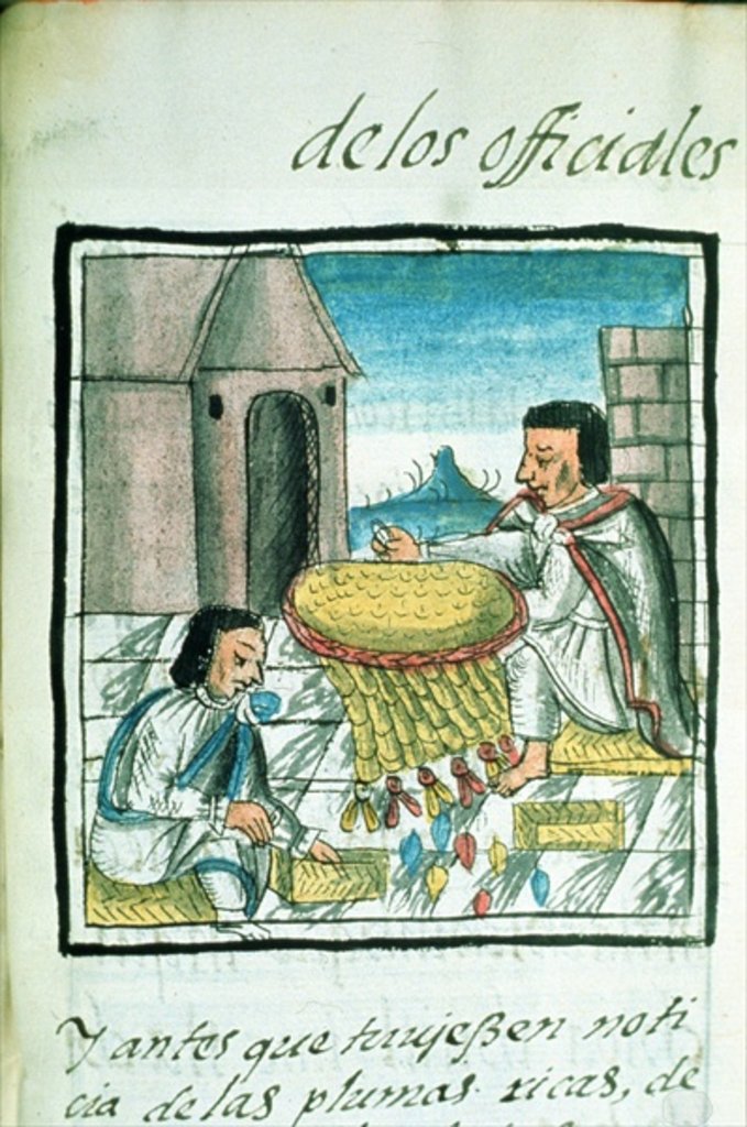 Detail of Ms Palat. 218-220 Book IX Aztec feather artisans at work by Spanish School