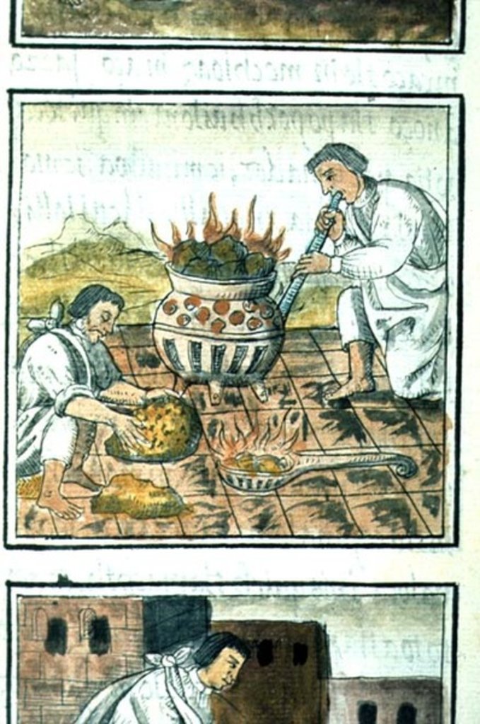 Detail of Ms Palat. 218-220 Book IX Melting and casting gold in the Aztec empire by Spanish School