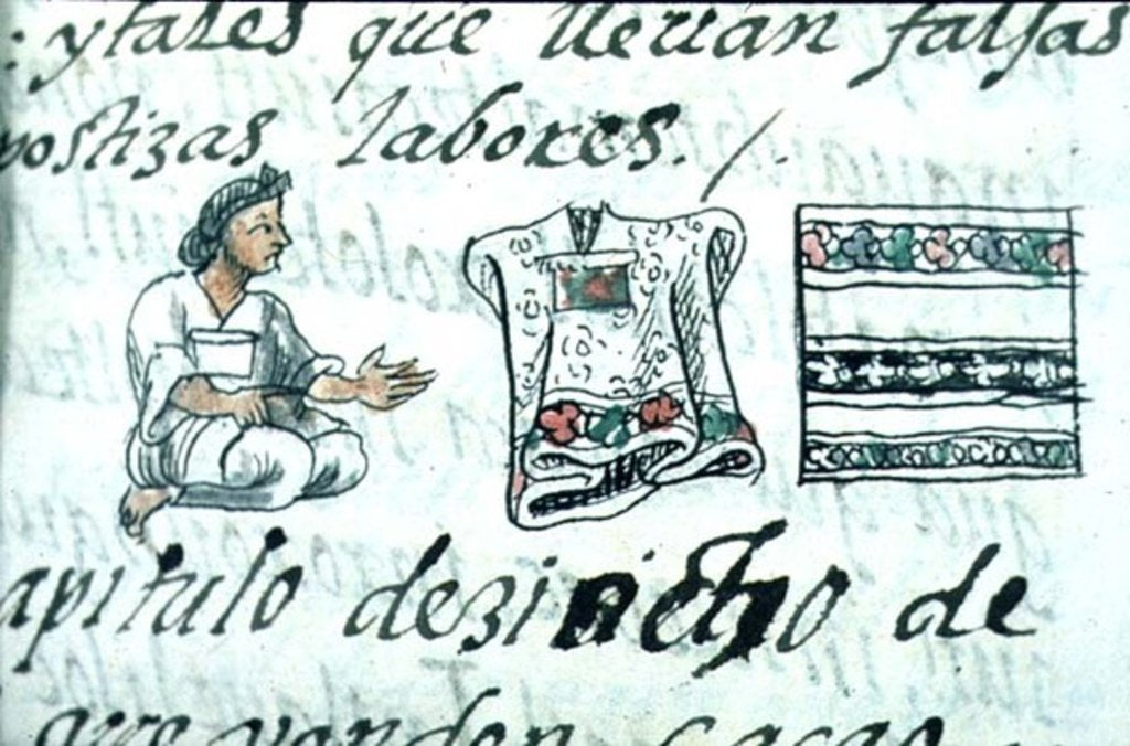 Detail of Ms Palat. 218-220 Book IX An Aztec merchant selling cloaks by Spanish School