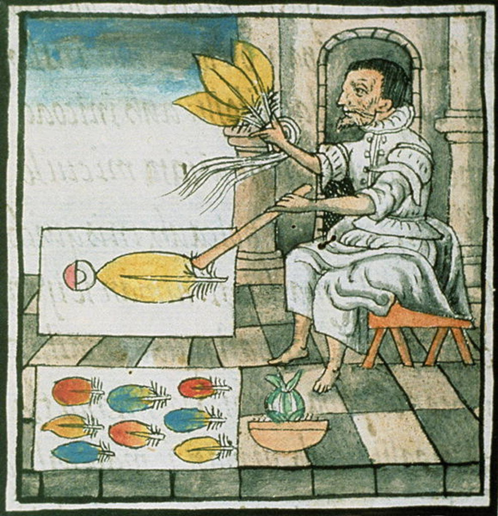 Detail of Ms Palat 218-220 Book IX An Aztec feather artisan by Spanish School