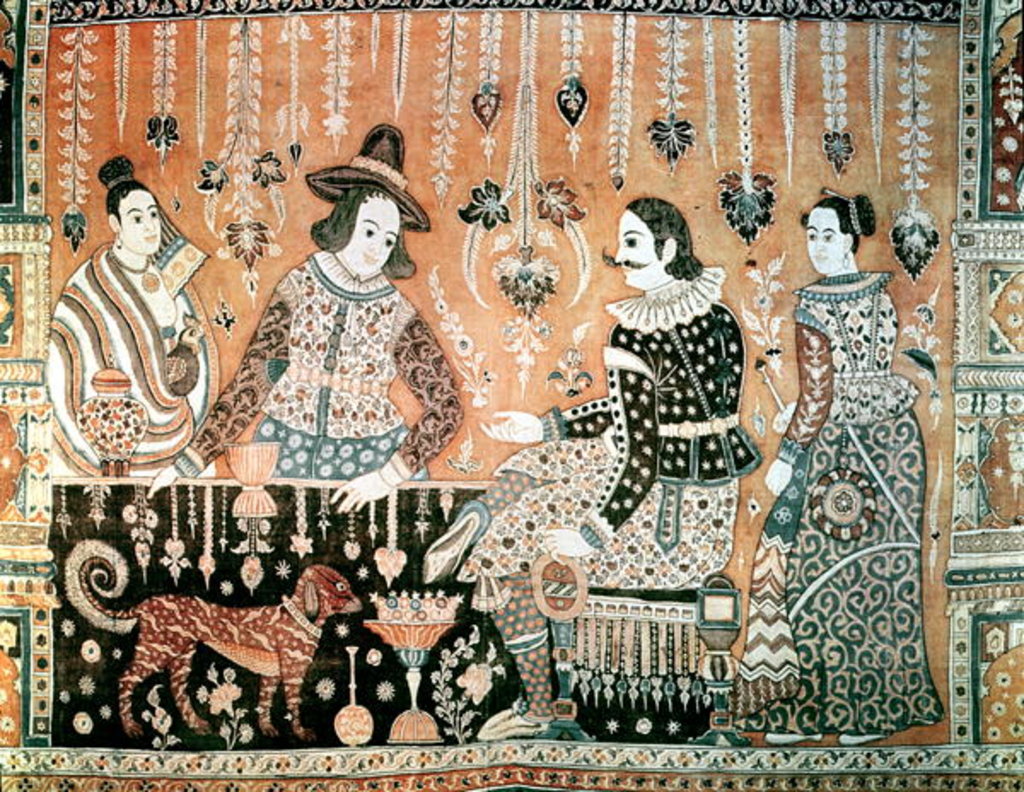 Detail of Wall hanging showing early traders to India, Indian, late 16th century by Anonymous