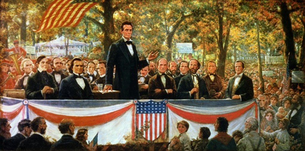 Detail of Abraham Lincoln and Stephen A. Douglas debating at Charleston, Illinois on 18th September 1858, 1918 by Robert Marshall Root
