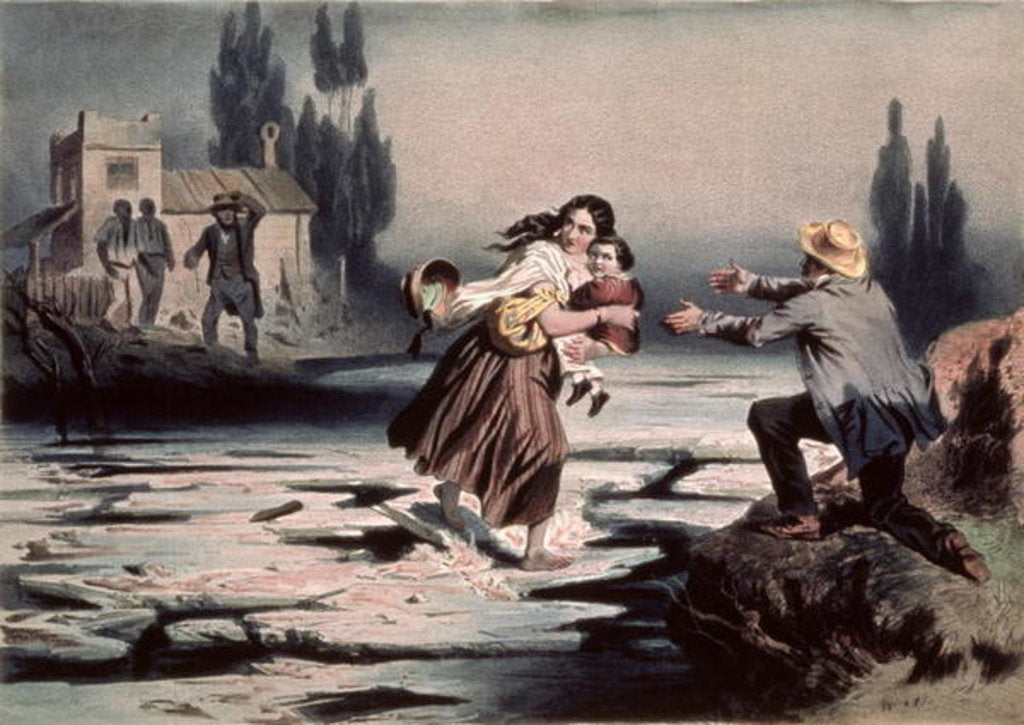 Detail of Eliza crossing the ice floes of the Ohio river to freedom by Adolphe Jean-Baptiste Bayot