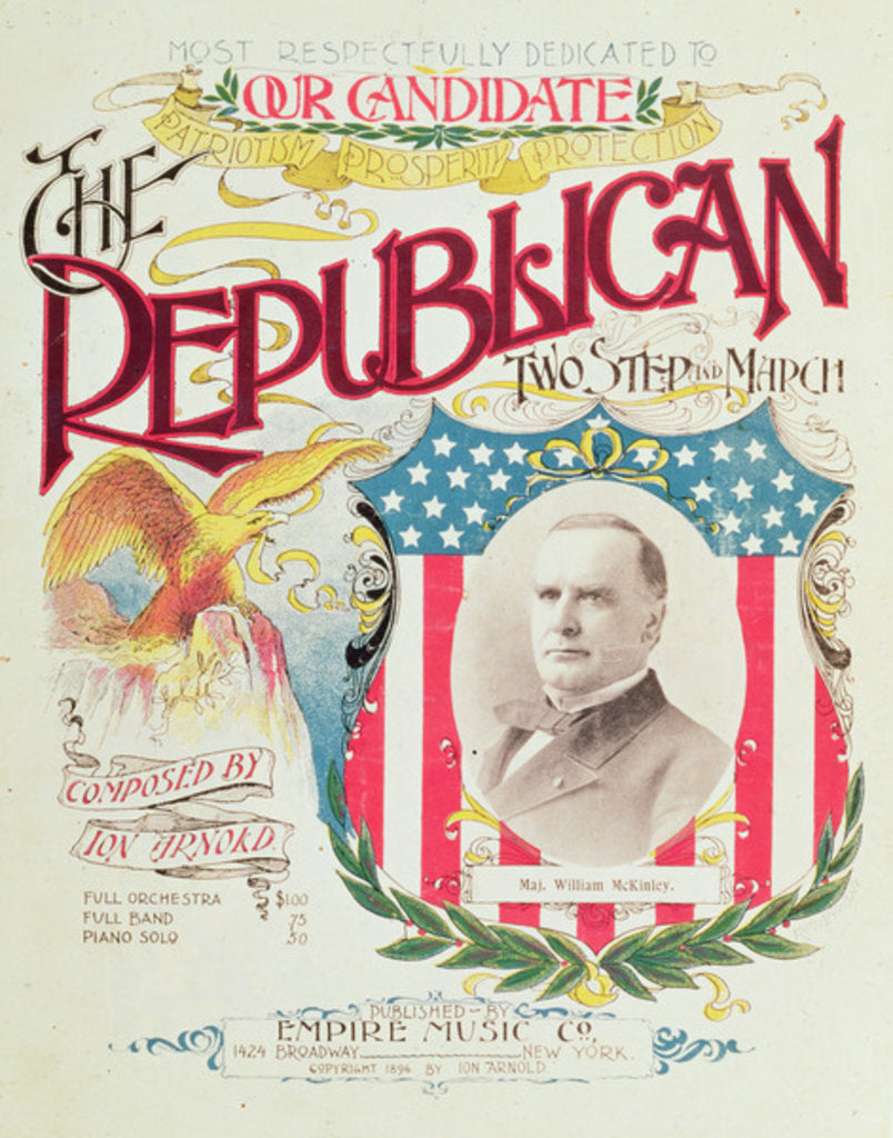 Detail of The Republican Two Step and March, song sheet dedicated to William McKinley, 1896 by American School