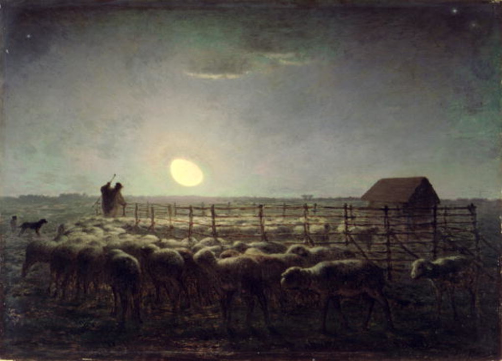 Detail of The Sheepfold, Moonlight, 1856-60 by Jean-Francois Millet