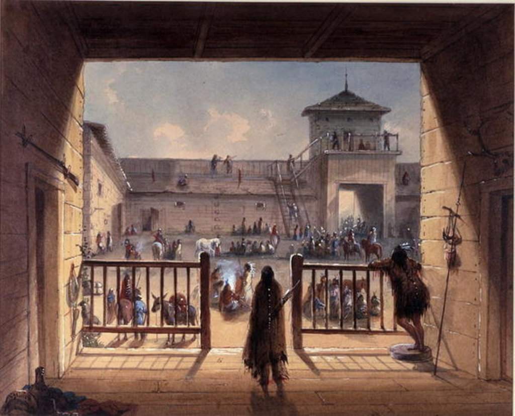 Detail of Interior of Fort Laramie, 1858-60 by Alfred Jacob Miller