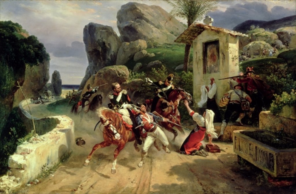 Detail of Italian Brigands Surprised by Papal Troops, 1831 by Emile Jean Horace Vernet