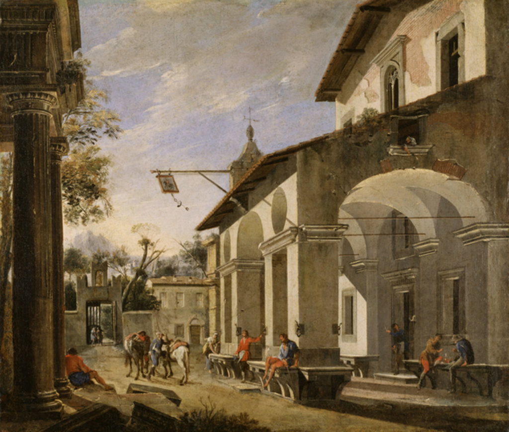 Detail of Courtyard of an Inn with Classical Ruins, 1621-47 by Viviano Codazzi