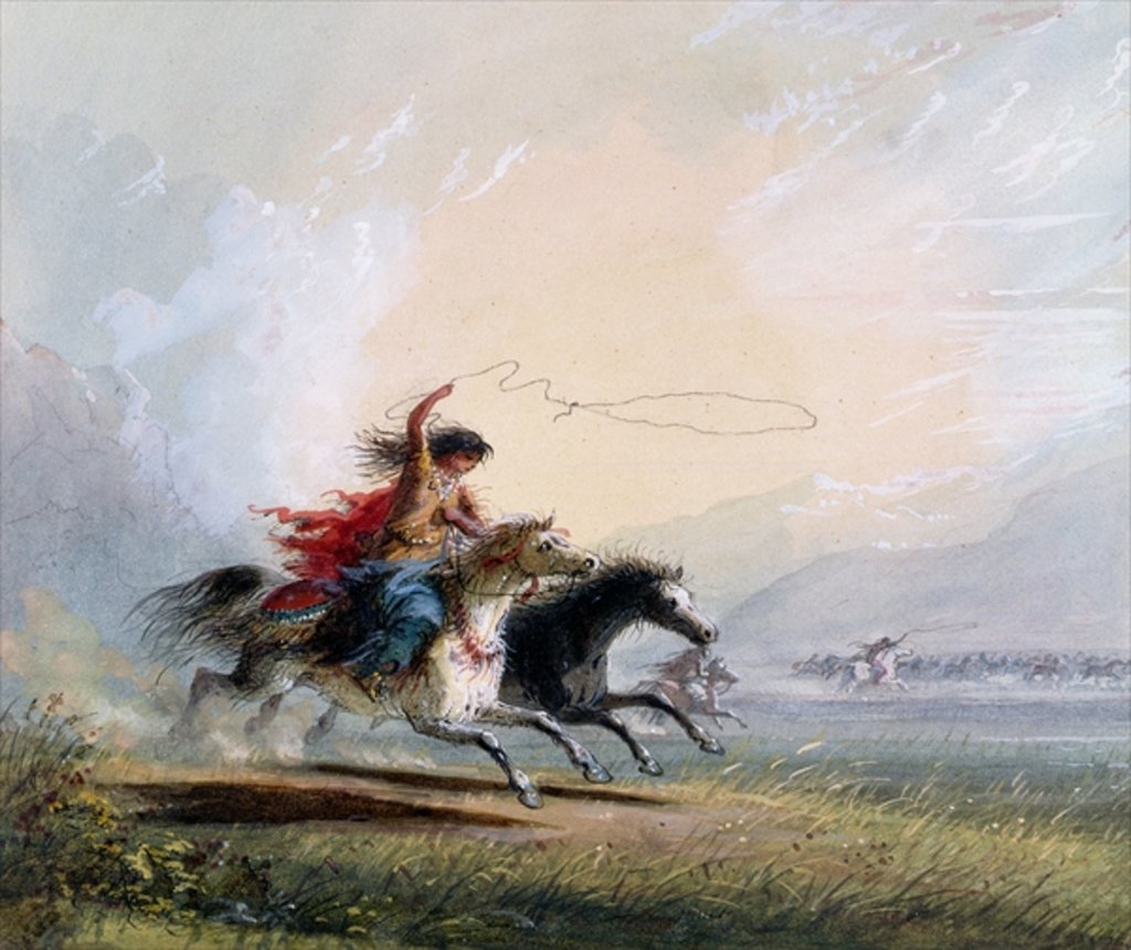 Detail of Shoshone woman catching a horse, 1837 by Alfred Jacob Miller