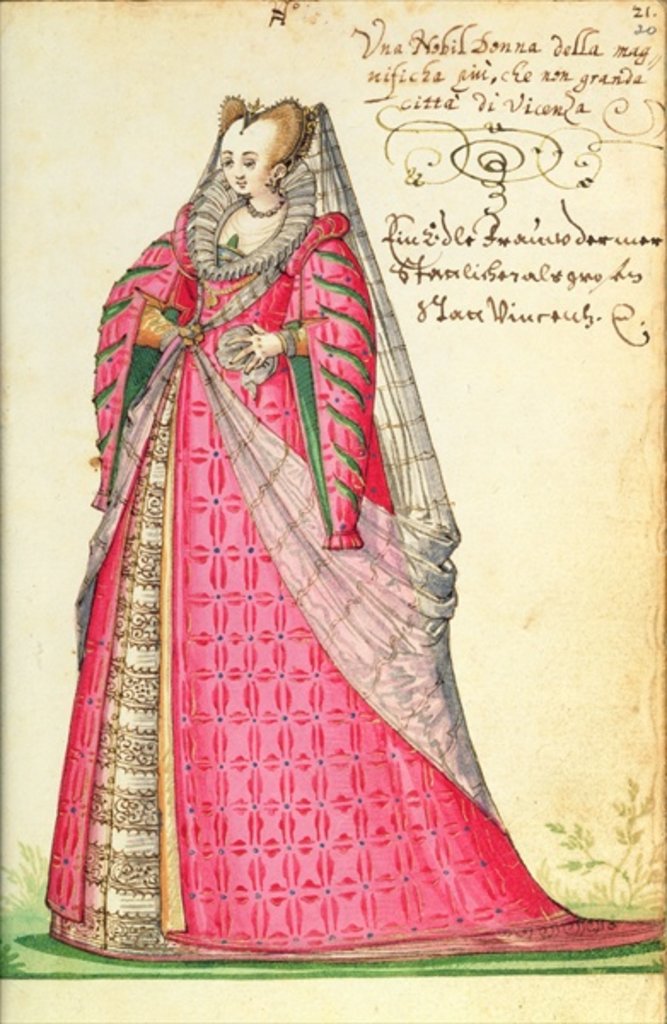 Detail of MS W.477 fol.20 'Noble Lady from Vincenza' from Kippell's 'Costume Book', c.1588 by Niclauss Kippell