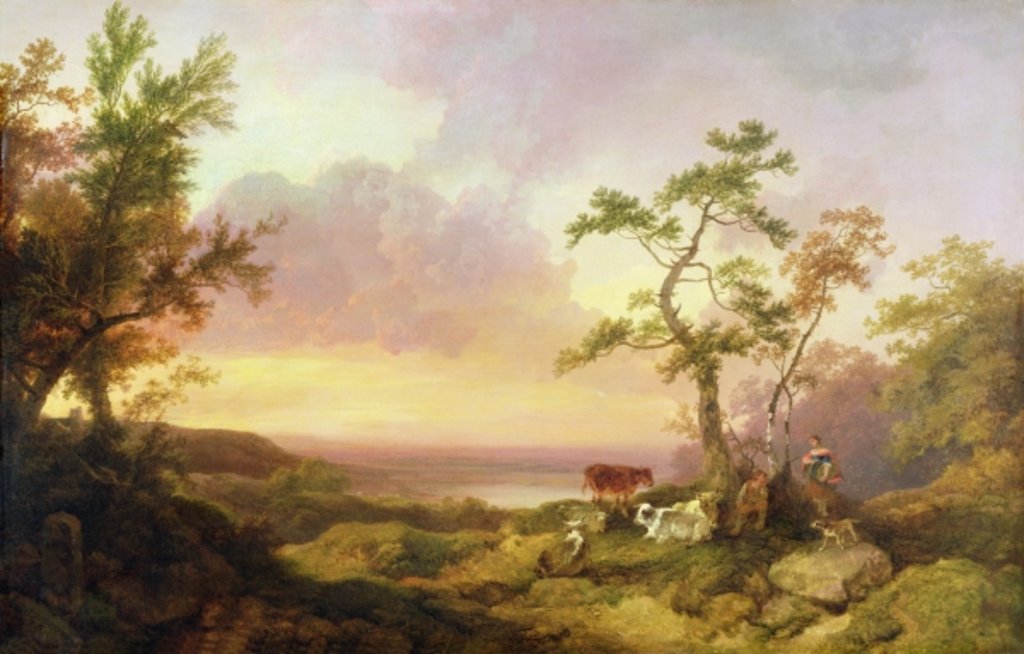 Detail of Landscape with Cattle and Peasant, c.1781 by Philip James de Loutherbourg