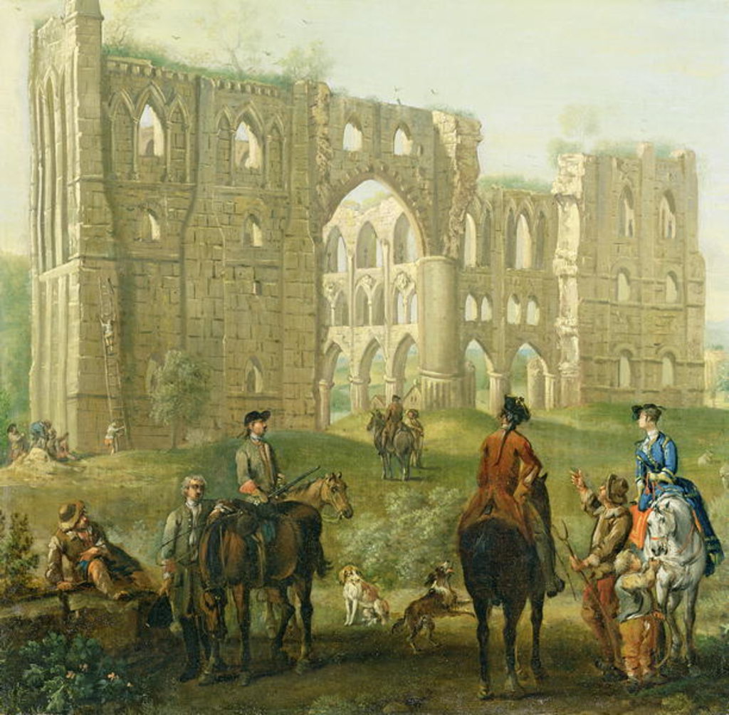 Detail of Riders Pausing by the Ruins of Rievaulx Abbey, c.1740-50 by John Wootton