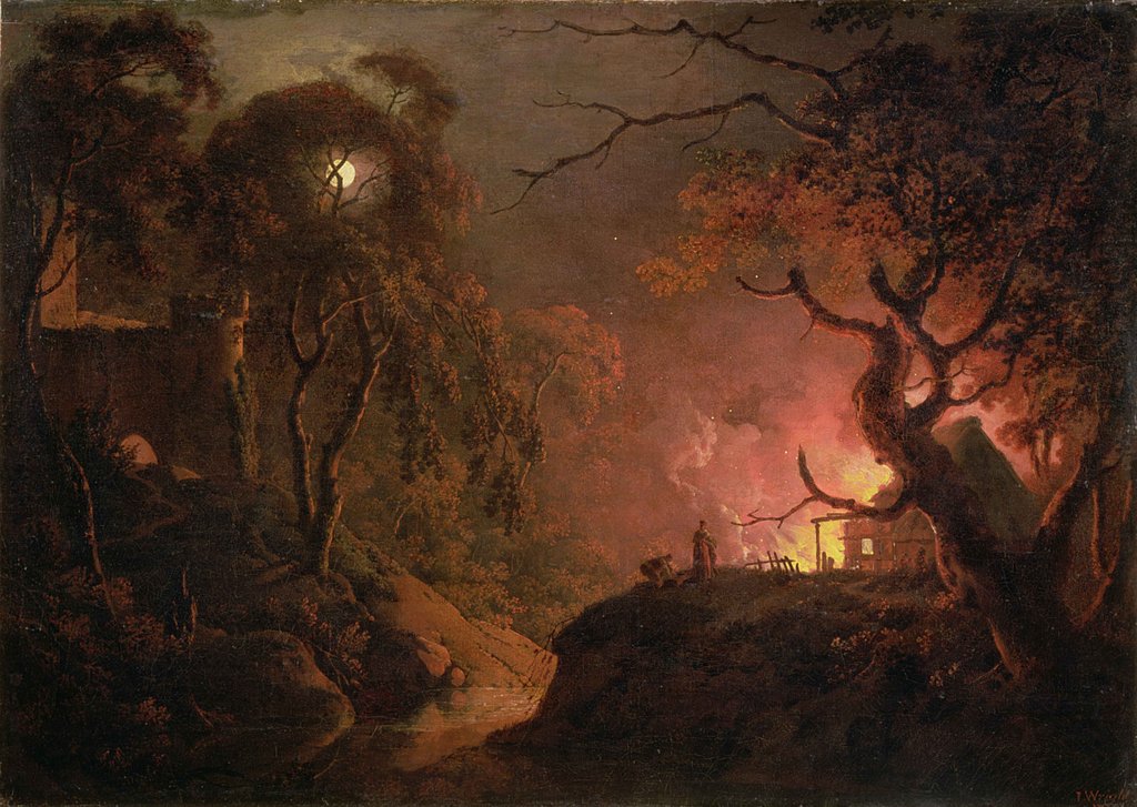 Detail of A Cottage on Fire at Night, c.1785-93 by Joseph Wright of Derby