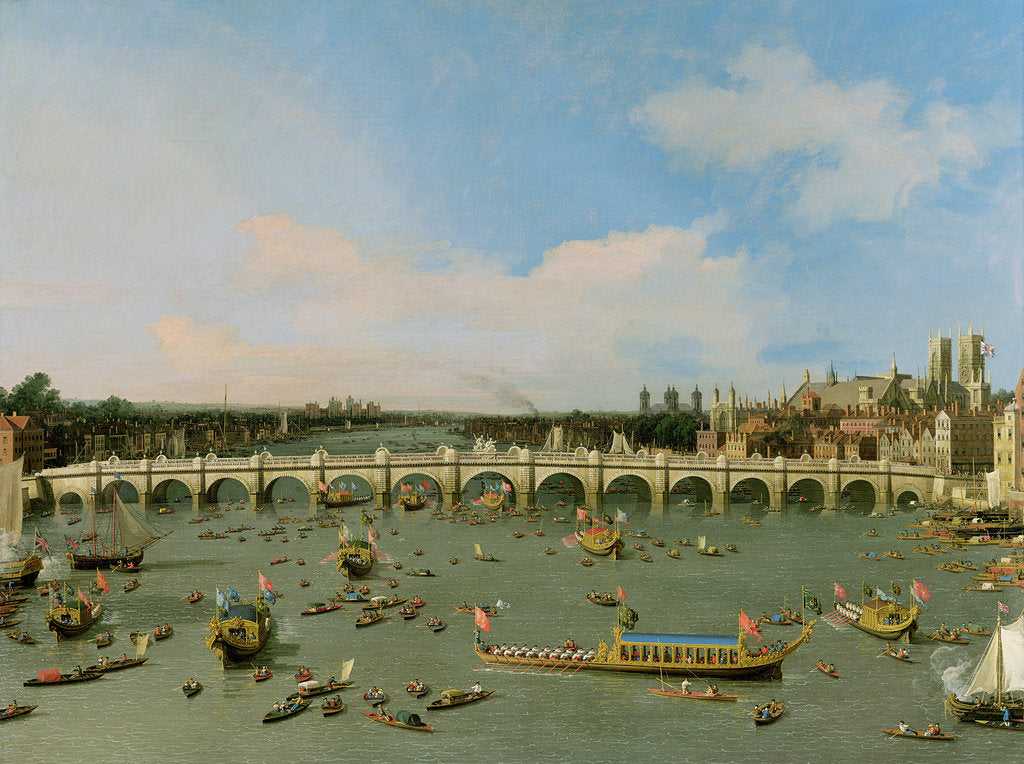Detail of Westminster Bridge, London, With the Lord Mayor's Procession on the Thames by (1697-1768) Canaletto