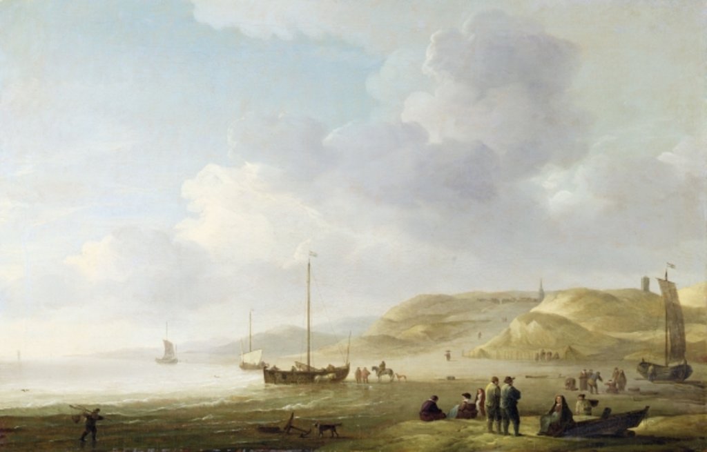 Detail of The Coast Near Scheveningen with Fishing Pinks on the Shore by Charles Brooking