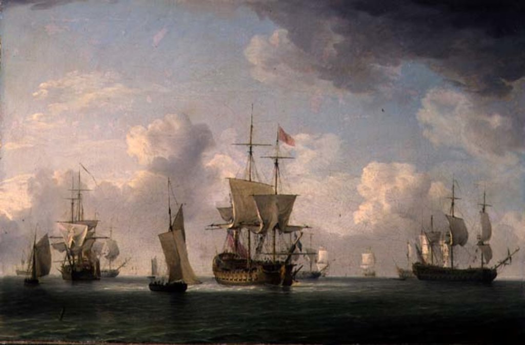 Detail of English Ships Under Sail in a Very Light Breeze by Charles Brooking