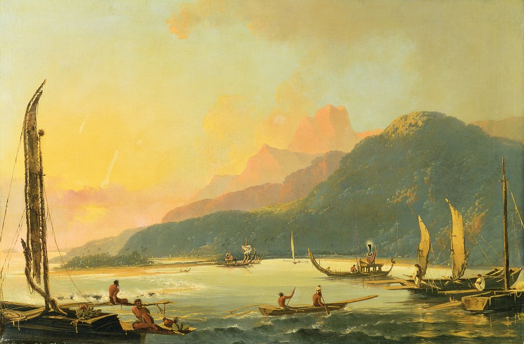 Detail of Tahitian War Galleys in Matavai Bay, Tahiti, 1766 by William Hodges