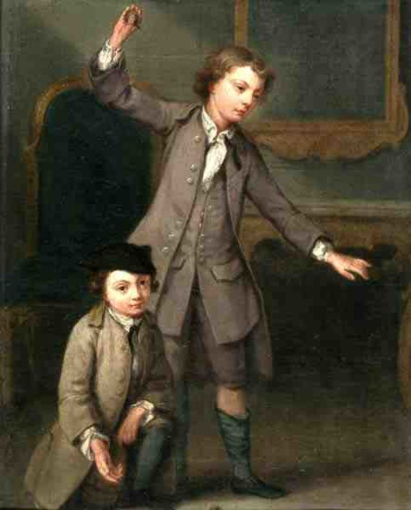 Detail of Two Boys of the Nollekens Family, Probably Joseph and John Joseph, Playing at Tops, 1745 by Joseph Francis Nollekens