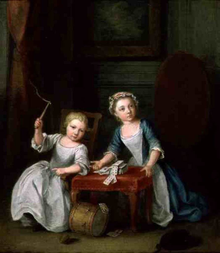 Detail of Two Children of the Nollekens Family, Probably Jacobus and Maria Sophia, Playing With a Top and Playing Cards, 1745 by Joseph Francis Nollekens