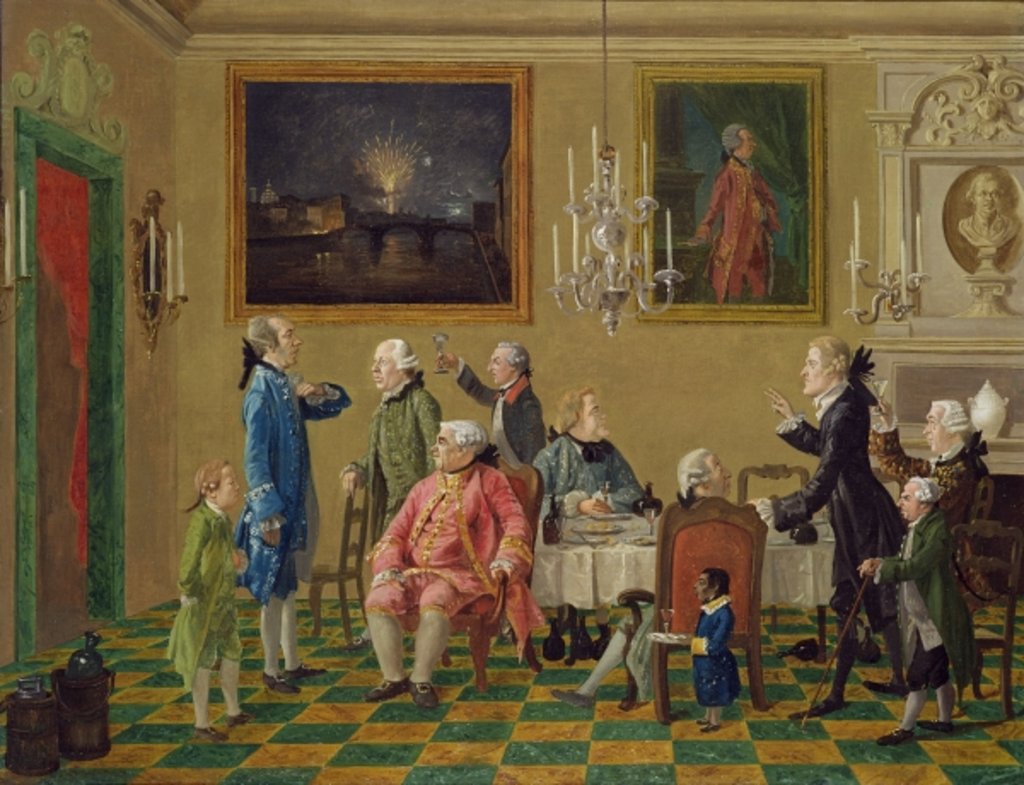 Detail of British gentlemen at Sir Horace Mann's home in Florence, c.1763-65 by Thomas Patch