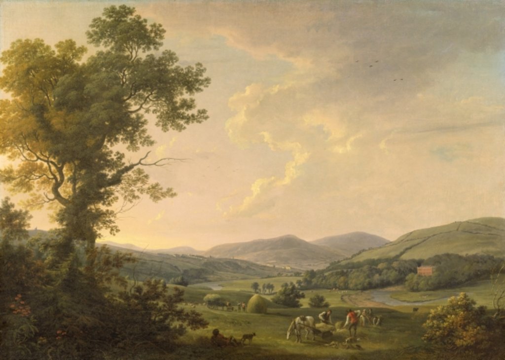 Detail of Landscape with Haymakers and a Distant View of a Georgian House, c.1780 by William Ashford