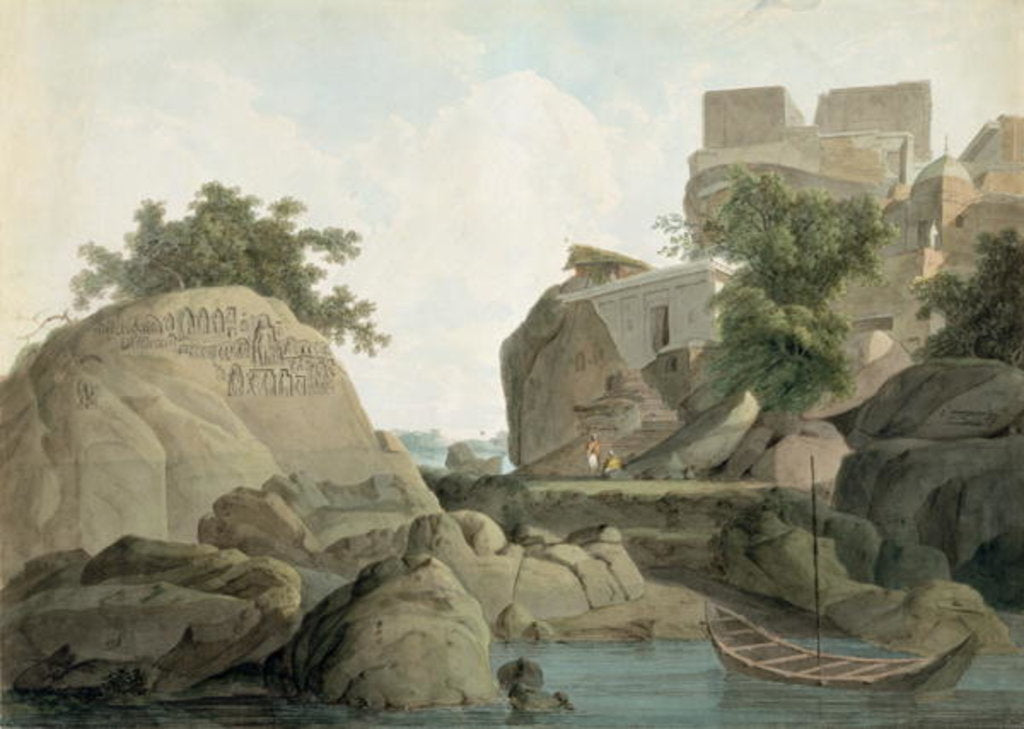 Detail of Fakir's Rock at Sultanganj, on the River Ganges, India, c.1790 by Thomas & William (1769-1837) Daniell