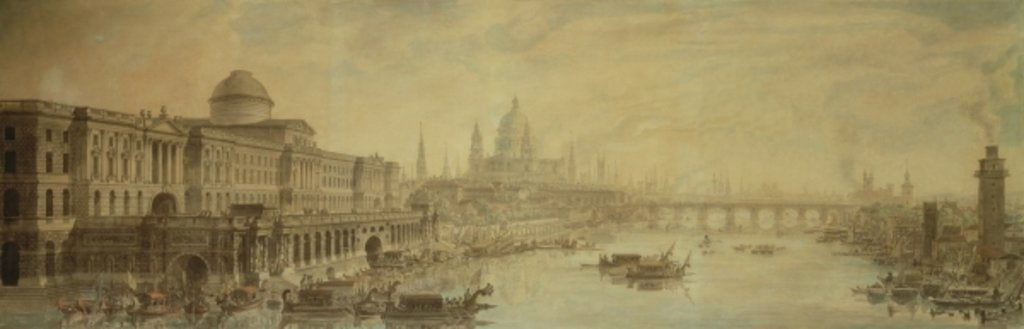 Detail of Somerset House, St. Paul's Cathedral and Blackfriars' Bridge by Louis Jean Desprez